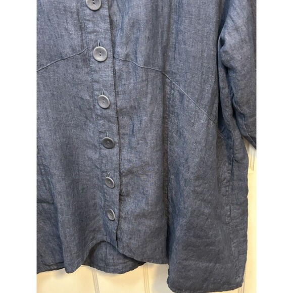 FLAX Designs Large 100% Linen Lagenlook Globetrotter Button Up Jacket Dark Denim - Picture 5 of 11